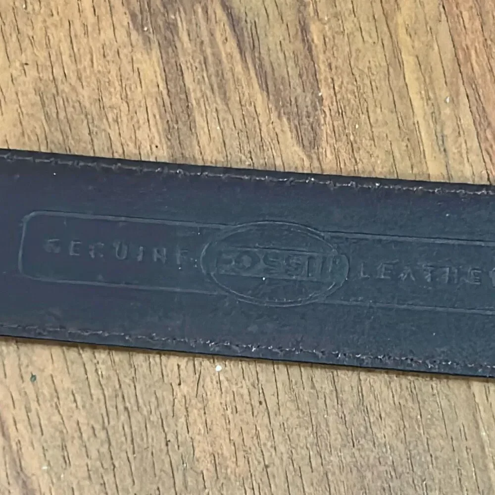 Fossil brown leather belt with silver buckle filigree hardware belt